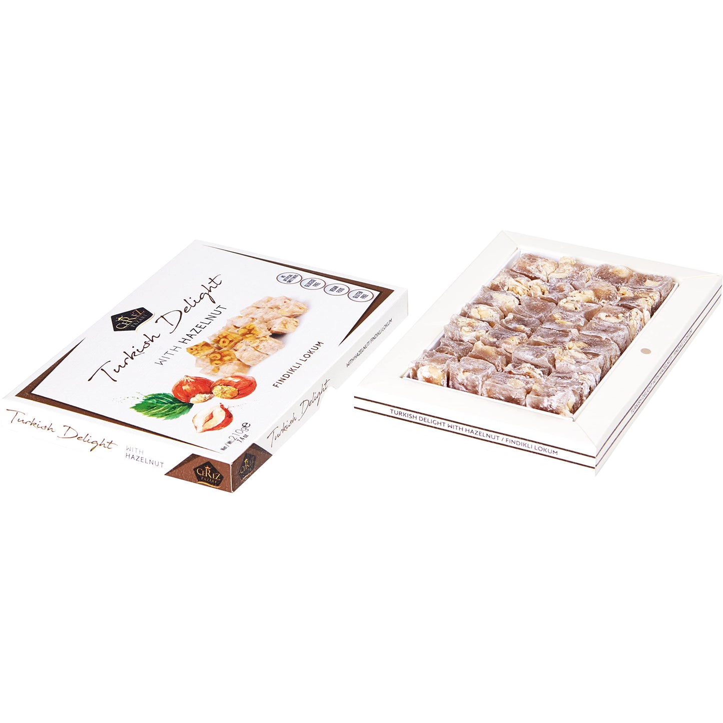 Cerez Pazari Turkish Delight Hazelnut Candy Gourmet Premium Vegan Sweets Small Gift Box 7.4Oz | Luxury Traditional Soft Confecti