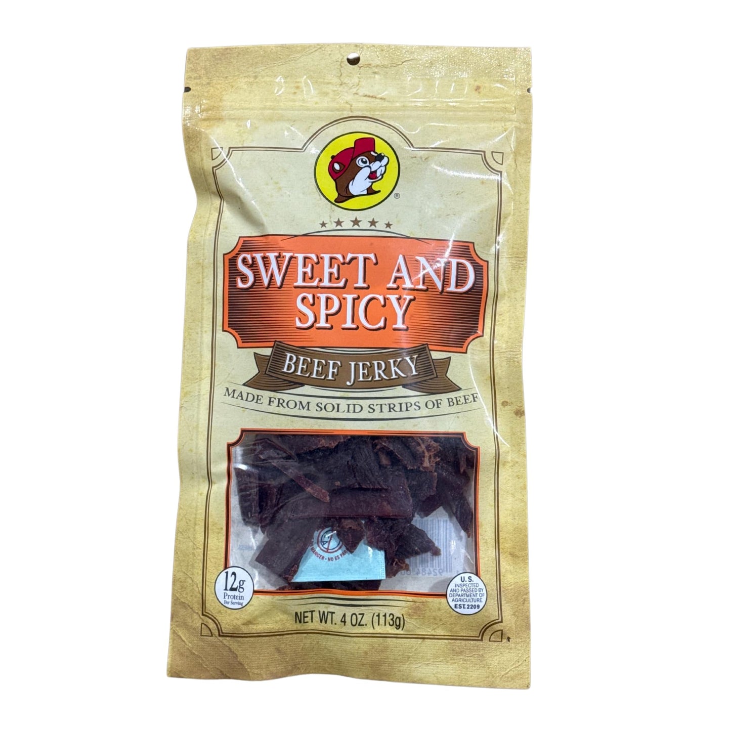 Buc-ees Smoked Sweet & Spicy Beef Jerky - 100% Lean, 10g Protein - 4 Ounce Bag