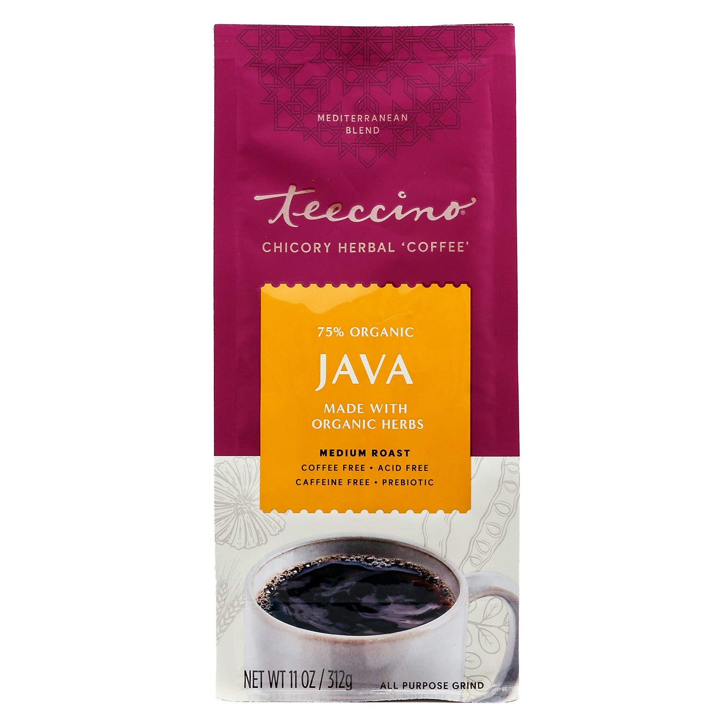 Teeccino Java Chicory Coffee Alternative, Medium Roast, Caffeine Free, 11 Ounce, Natural