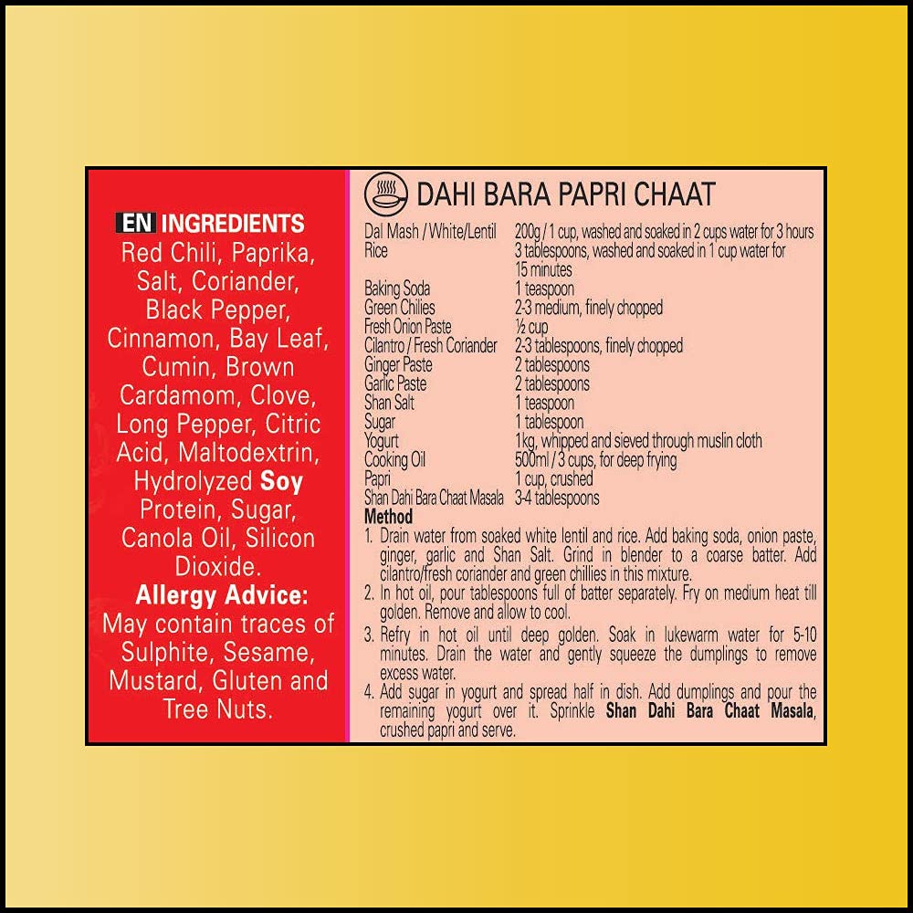 Shan Dahi Bara Chaat Seasoning Mix 1.76 Oz (50G) - Spice Powder Blend For Traditional Dumplings In Yogurt - Suitable For Vegetar