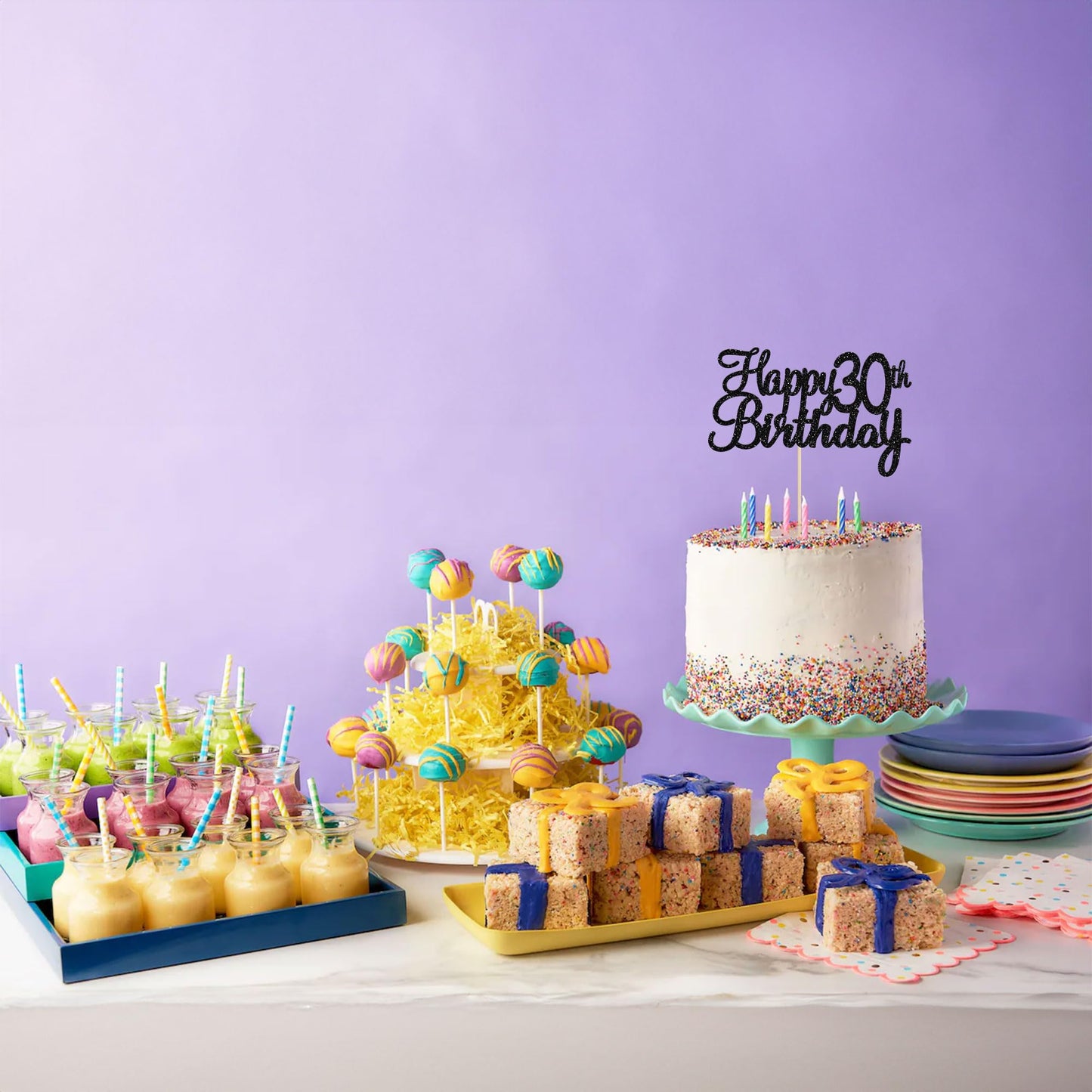 Gyufise 1 Pack Happy 30Th Birthday Cake Topper Black Glitter 30 Cupcake Topper Happy 30 Birthday Cake Decoration For 30Th Cheers