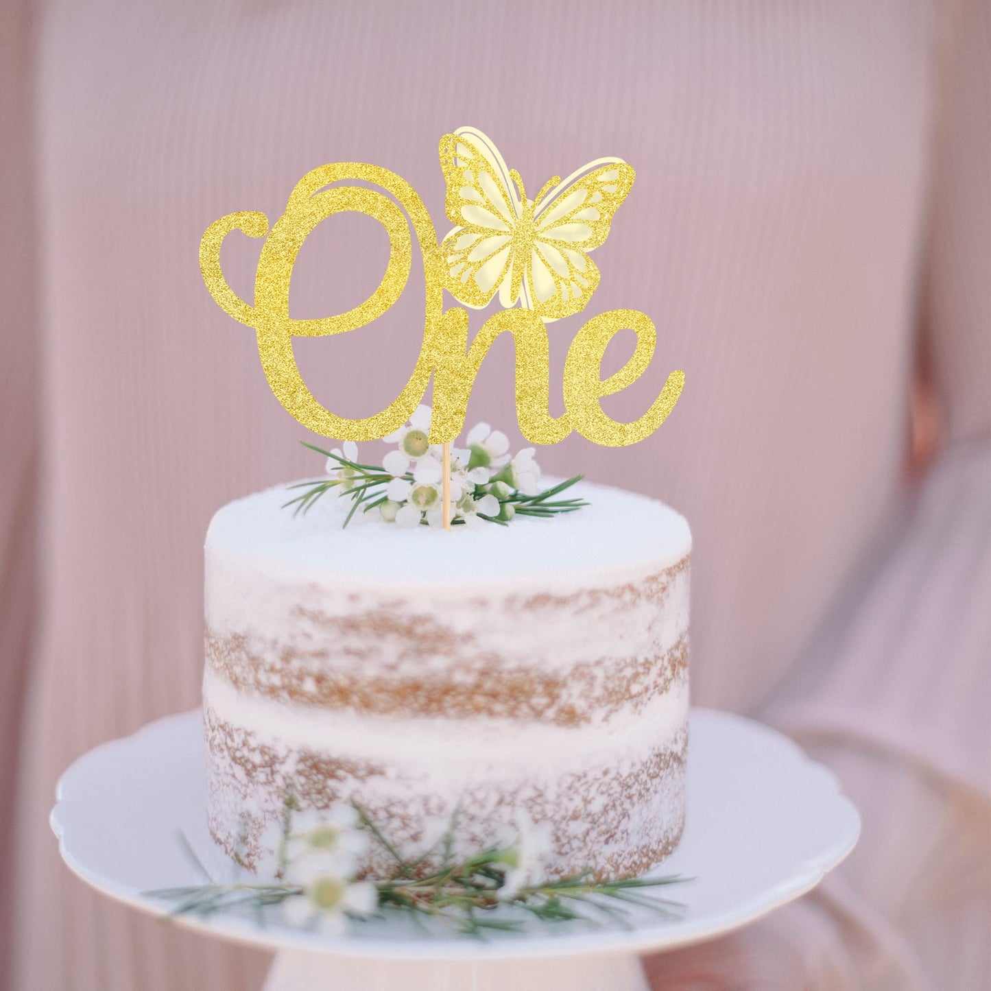 Rssta i Butterfly Cake Topper, Gold Glitter, 1 Pack, Model XM021-Gold, Baby Shower & 1st Birthday Party Supplies