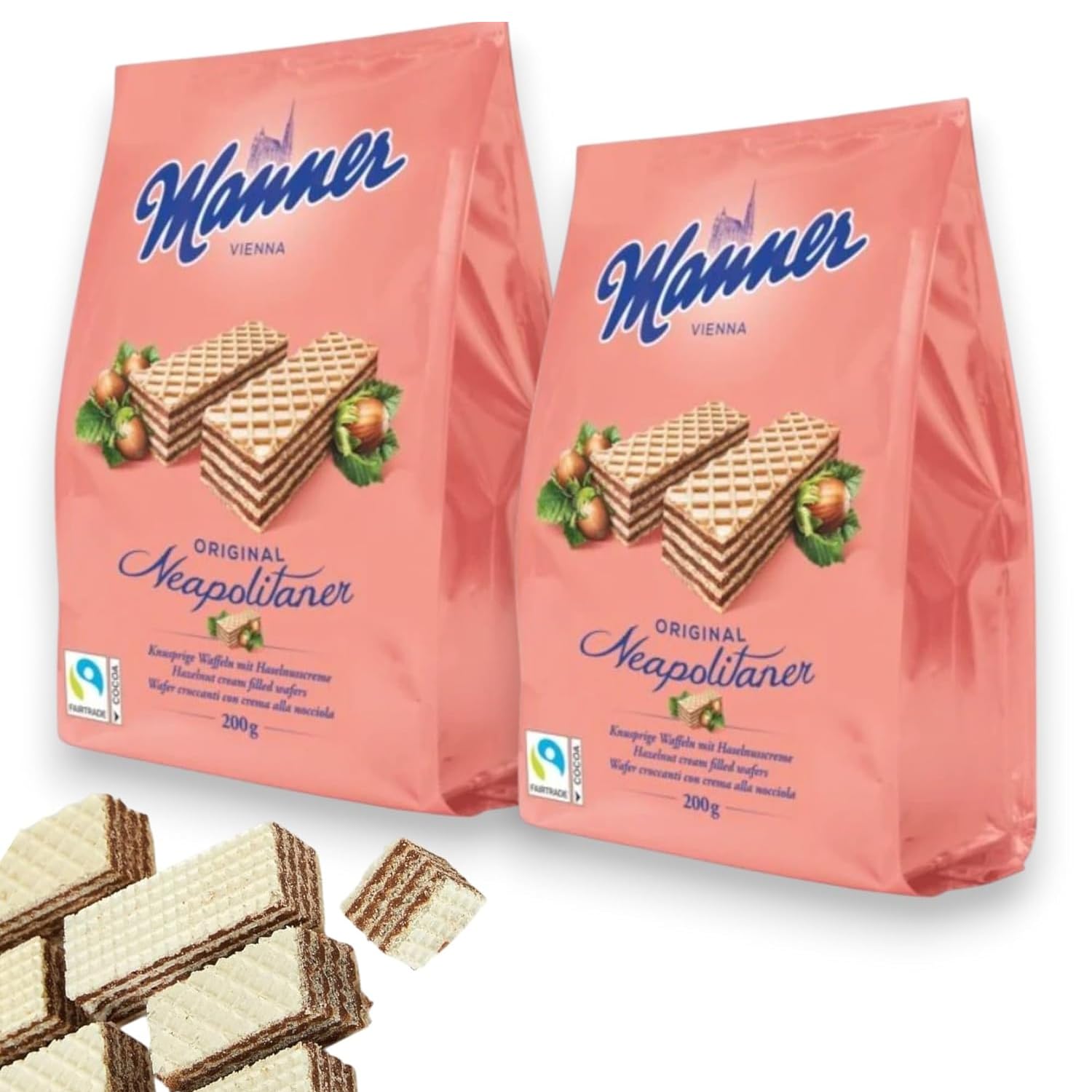 Manner Original Neapolitan Wafers - Delicious Hazelnut Wafers with Creamy Hazelnut Filling for Ideal Snack - Enjoy Healthy Snack