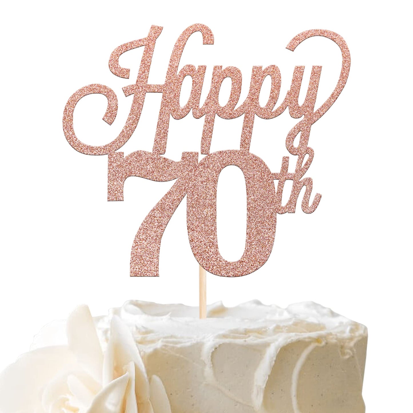 YCTHUNFISH Cake Topper - Black Glitter Number 70 - 70th Birthday Decorations - Rose Gold - Bamboo Material