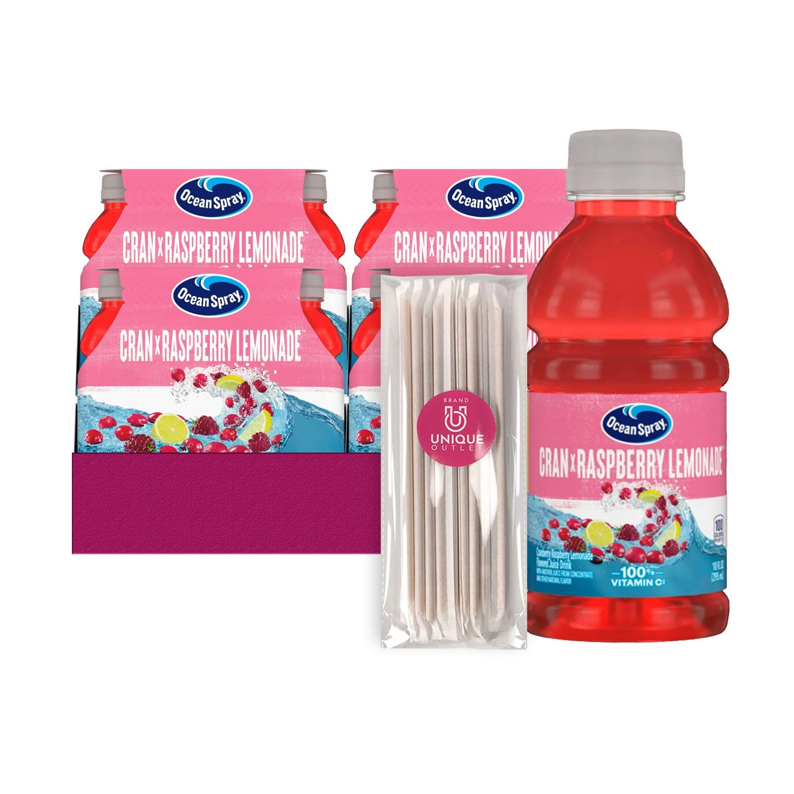 Ocean Spray 24-Pack of Cran Raspberry Lemonade Juice Drink 10 fl oz On-the-Go Plastic Bottle + 1 Utility Freebie by Unique Outle