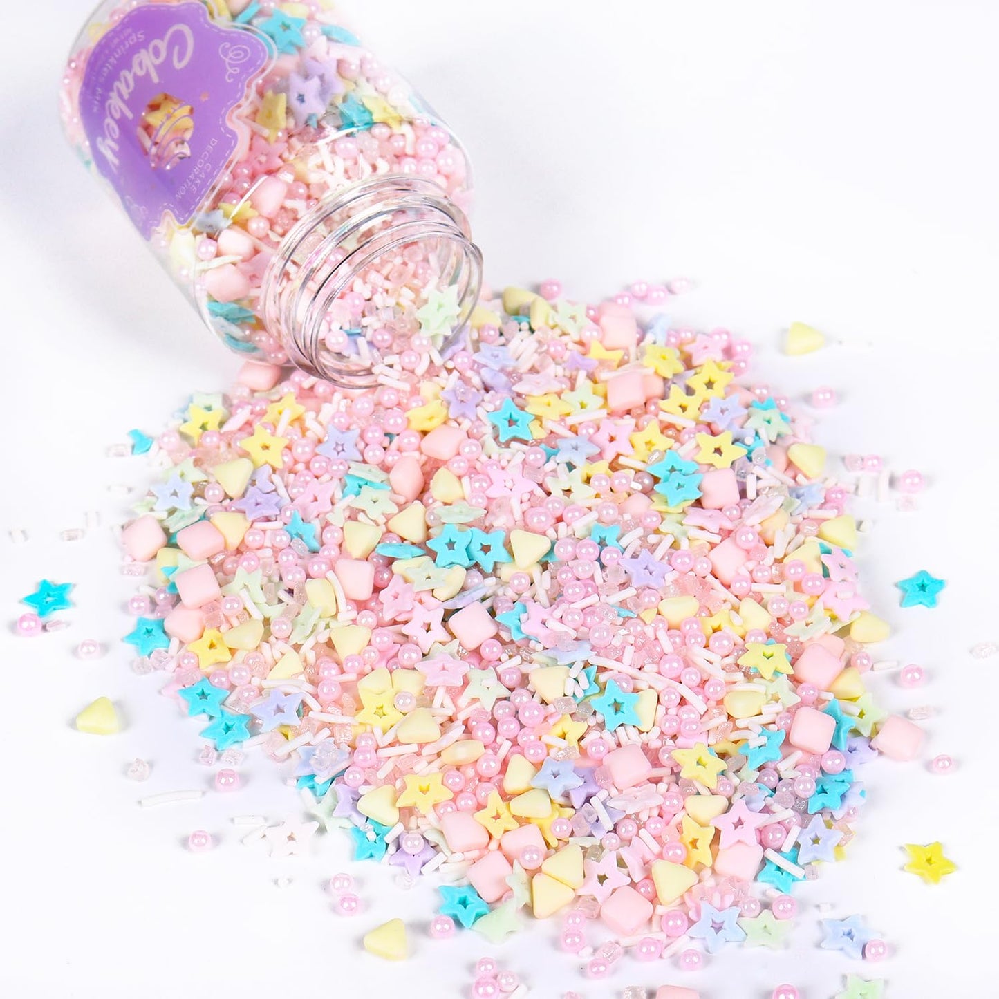 Pastel Sprinkles For Cake Decorating  4.2Oz Edible Sprinkles Mix Pearl Sugar For Cupcake Topper  Cookie  Chocolate Cake Decorations For Baking Party (Star Sanding Sugar Multishape)