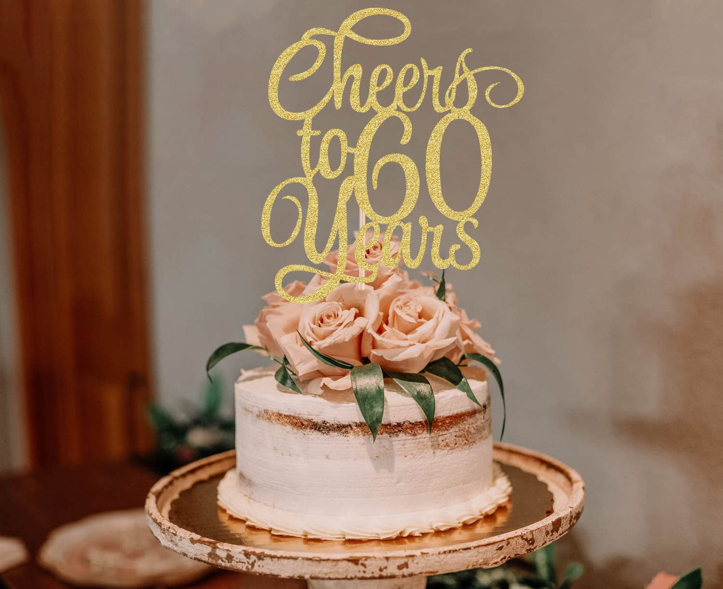 AHAORAY Cake Topper - Gold Glitter 60th Birthday Decoration, Model CTO-60