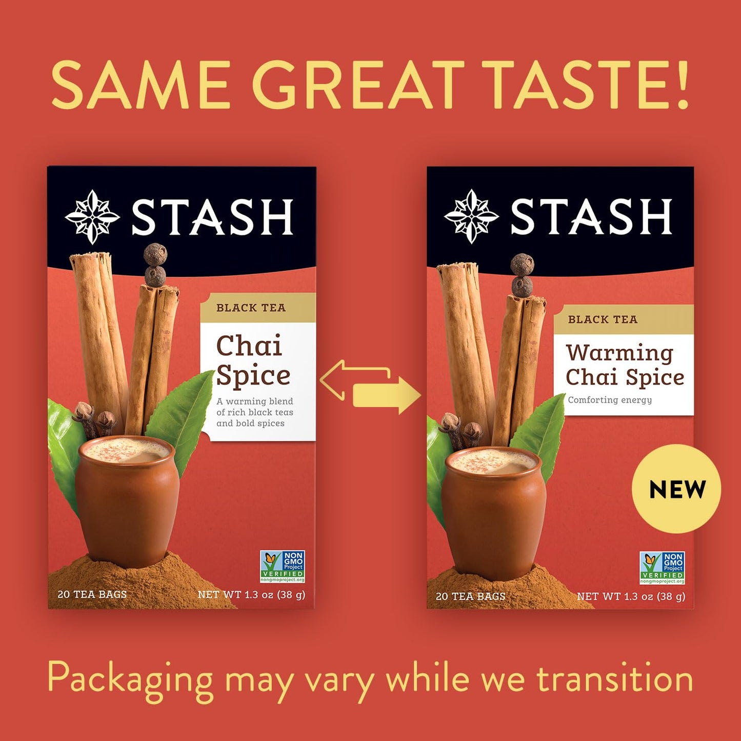Stash Chai Tea Variety Pack Sampler - Non-GMO, Caffeinated, 18-20 Count (Pack of 6)