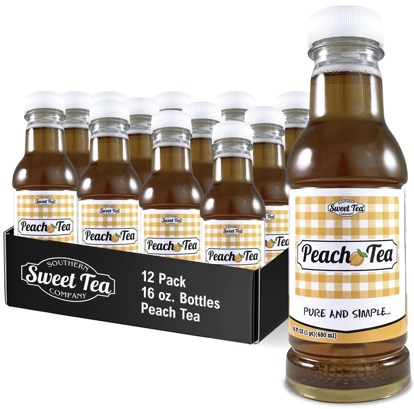 Iced Tea Peach Real Brewed, Pure Cane Sugar, Caffeinated, All Natural No Artificial Flavors Or Colors 16 Oz (12 Pack) By Souther