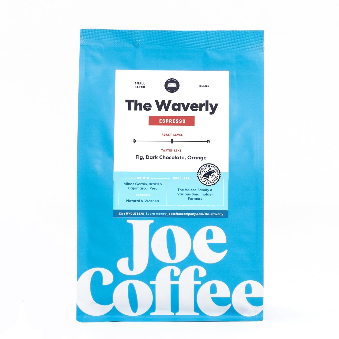 Joe Coffee Company - The Waverly Whole Bean Specialty Coffee, 12 oz Bag | NYC Roaster, Rainforest Alliance Certified, Kosher, Cl