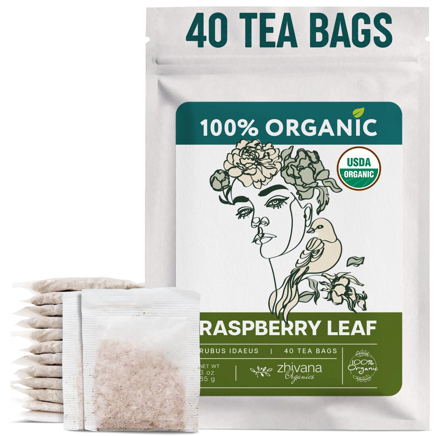 Organic Raspberry Leaf Tea Bags (40 Teabags) - Red Rasberry Leaf Tea For Womens Cramps  Body Support Balance  Fertility - Te De Hoja De Frambuesa Roja