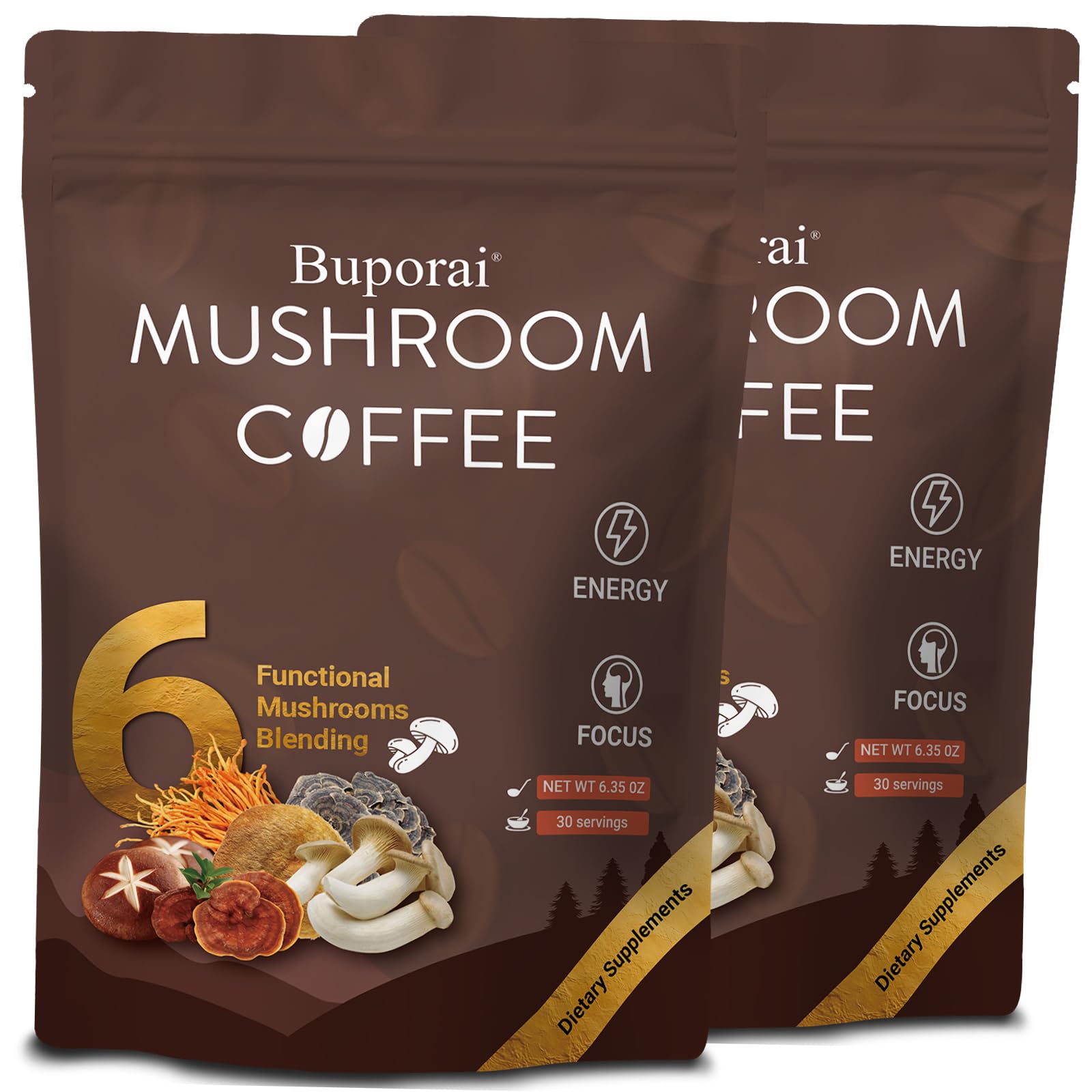 Mushroom Coffee  Instant Mushroom Coffee With 6 Mushrooms Lions Mane  Cordyceps  Turkey Tail & Other For Energy  Focus  Digestion  Immunity  30 Servings (2 Pack)