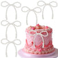 Solldgt 12Pcs Pearl Bow Cake Topper Set, White Bowknot Cupcake Toppers for Birthday, Wedding, Baby Shower Party Decorations