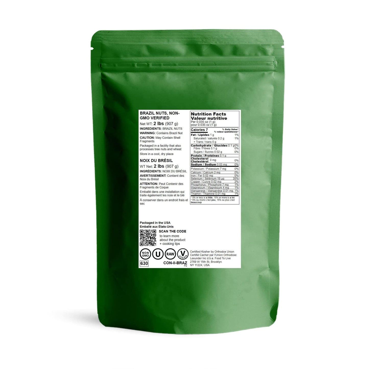 Food To Live - Raw Brazil Nuts, 2 Pound Non-Gmo Verified, Raw, Whole, No Shell, Unsalted, Kosher, Vegan, Keto And Paleo Friendly, Bulk, Good Source Of Selenium, Low Sodium And Low Carb Food.