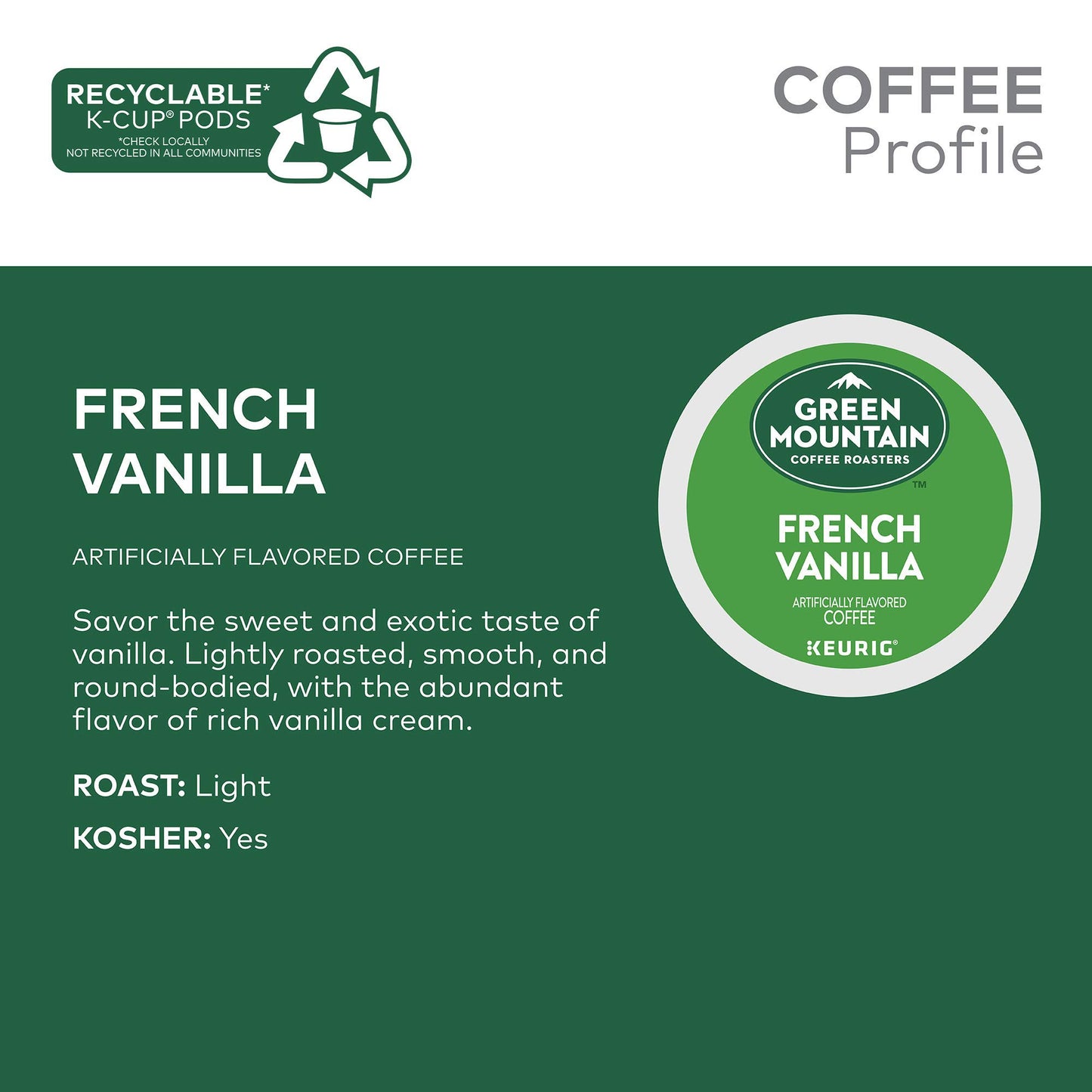 Green Mountain Coffee Roasters French Vanilla Coffee, Keurig Single-Serve K-Cup Pods, Light Roast, 96 Count (4 Packs Of 24)