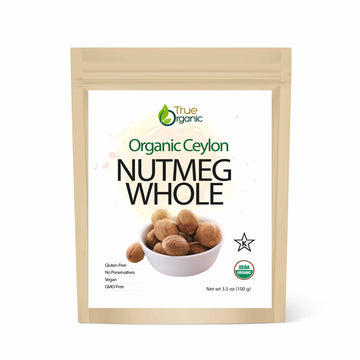 True Organic Ceylon Nutmeg Whole, Premium Grade, Usda & Kosher Certified, Gluten Free, Pure Ceylon Premium Quality 3.5 Oz