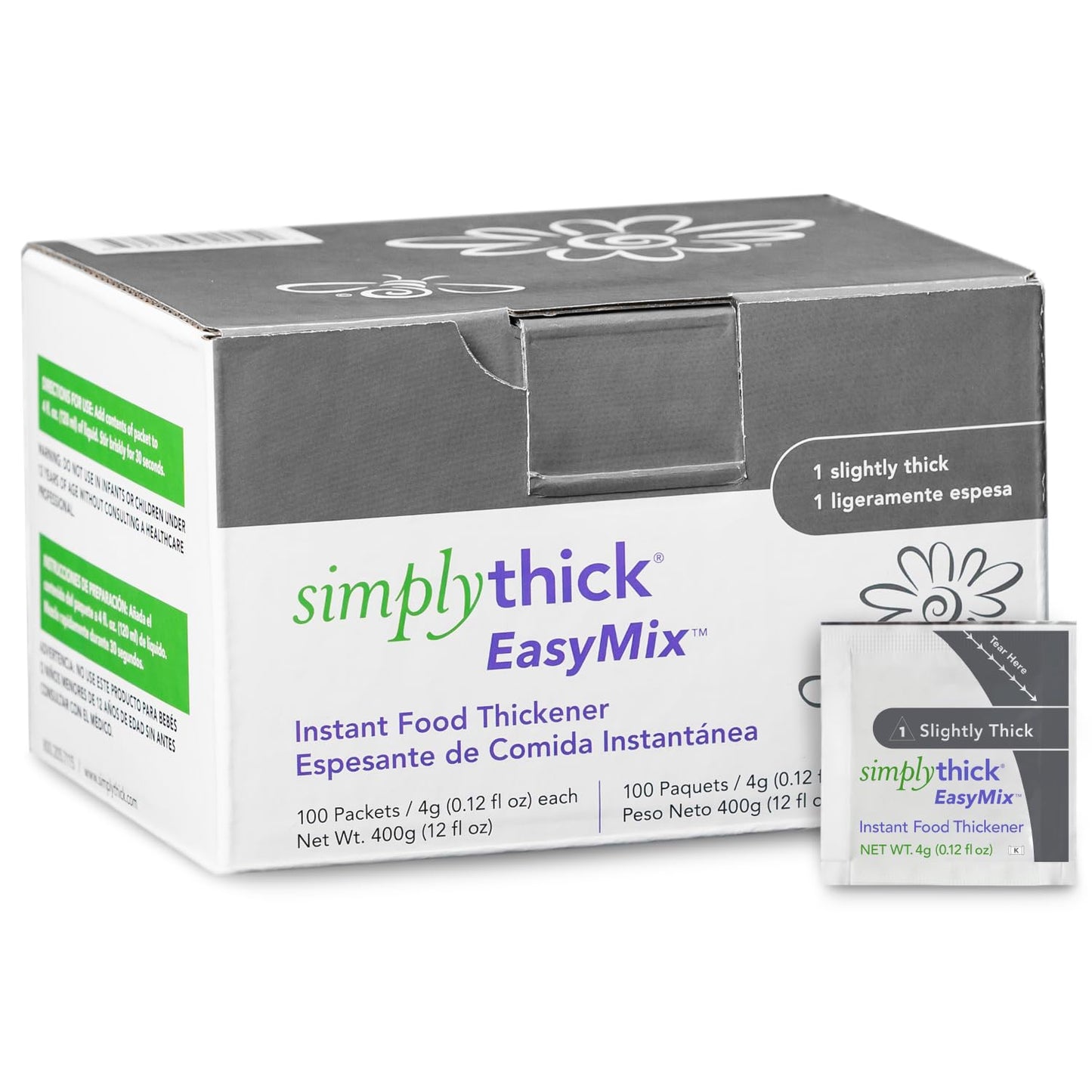 SimplyThick EasyMix | 100 Count of 4g Individual Packets | Gel Thickener for those with Dysphagia & Swallowing Disorders | Creat