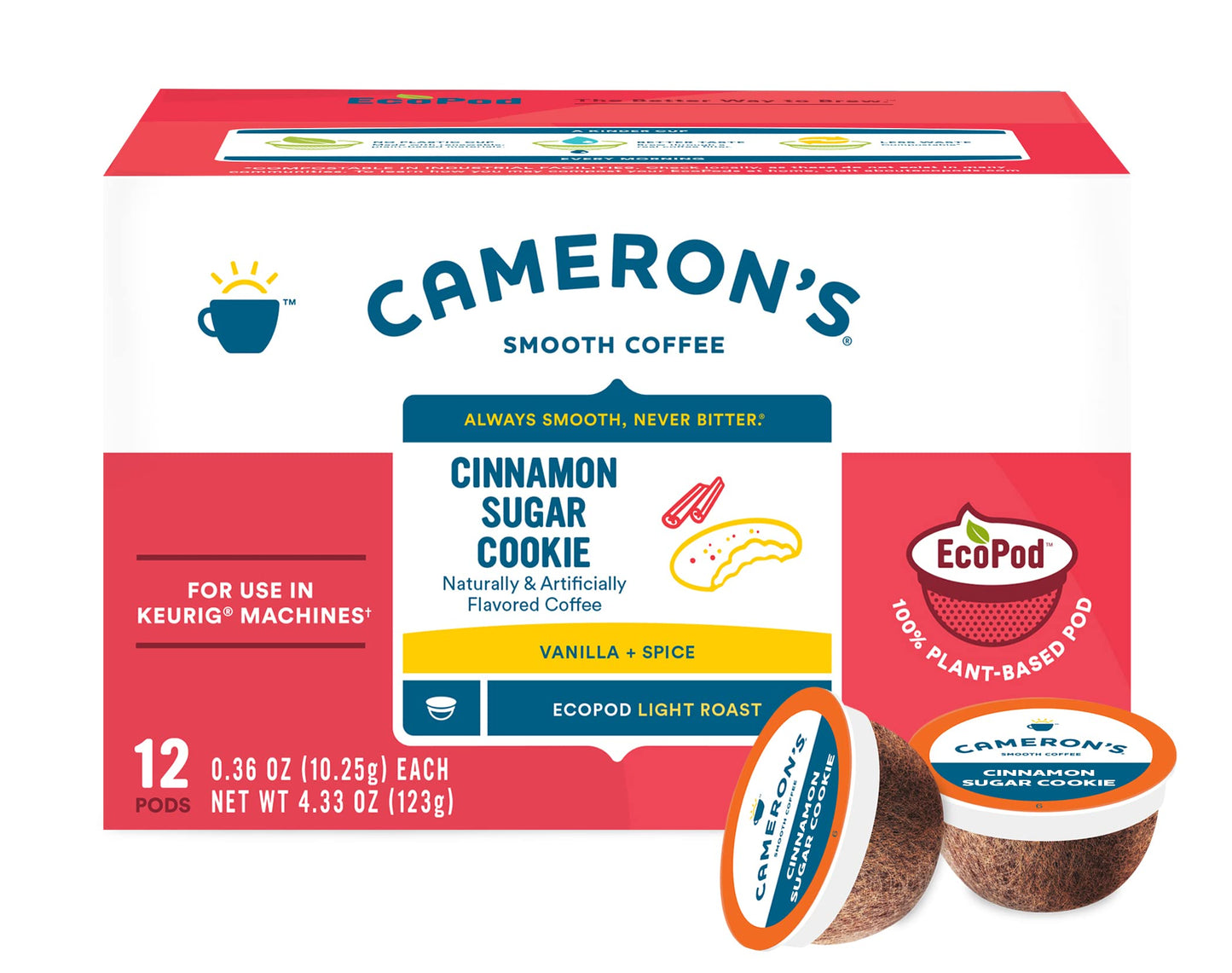 Camerons Coffee Single Serve Pods, Flavored Cinnamon Sugar Cookie, 12 Count, Model B00I9L306S