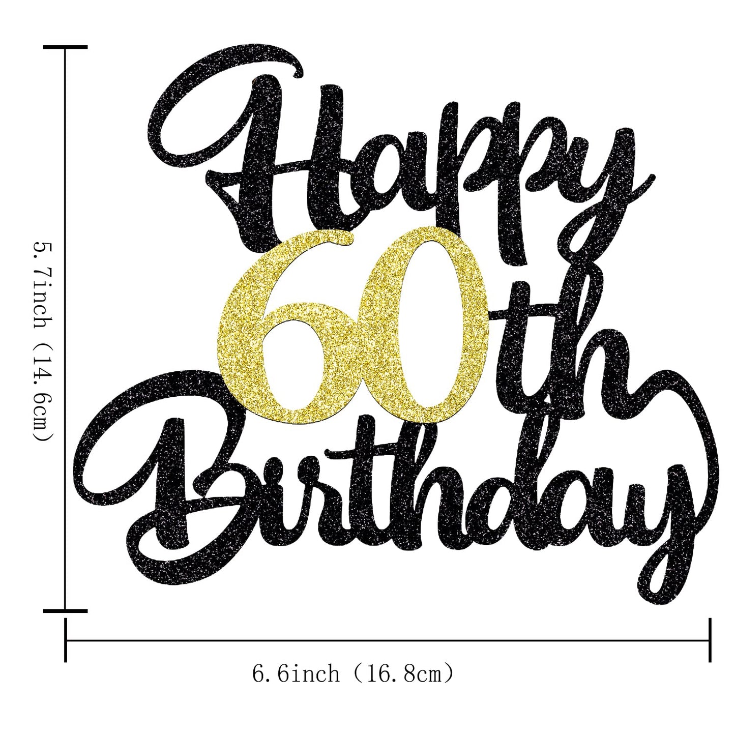 Klionjor Cake Topper - 60th Birthday Decoration, Black Gold Glitter, Photo Prop, Cardboard Material