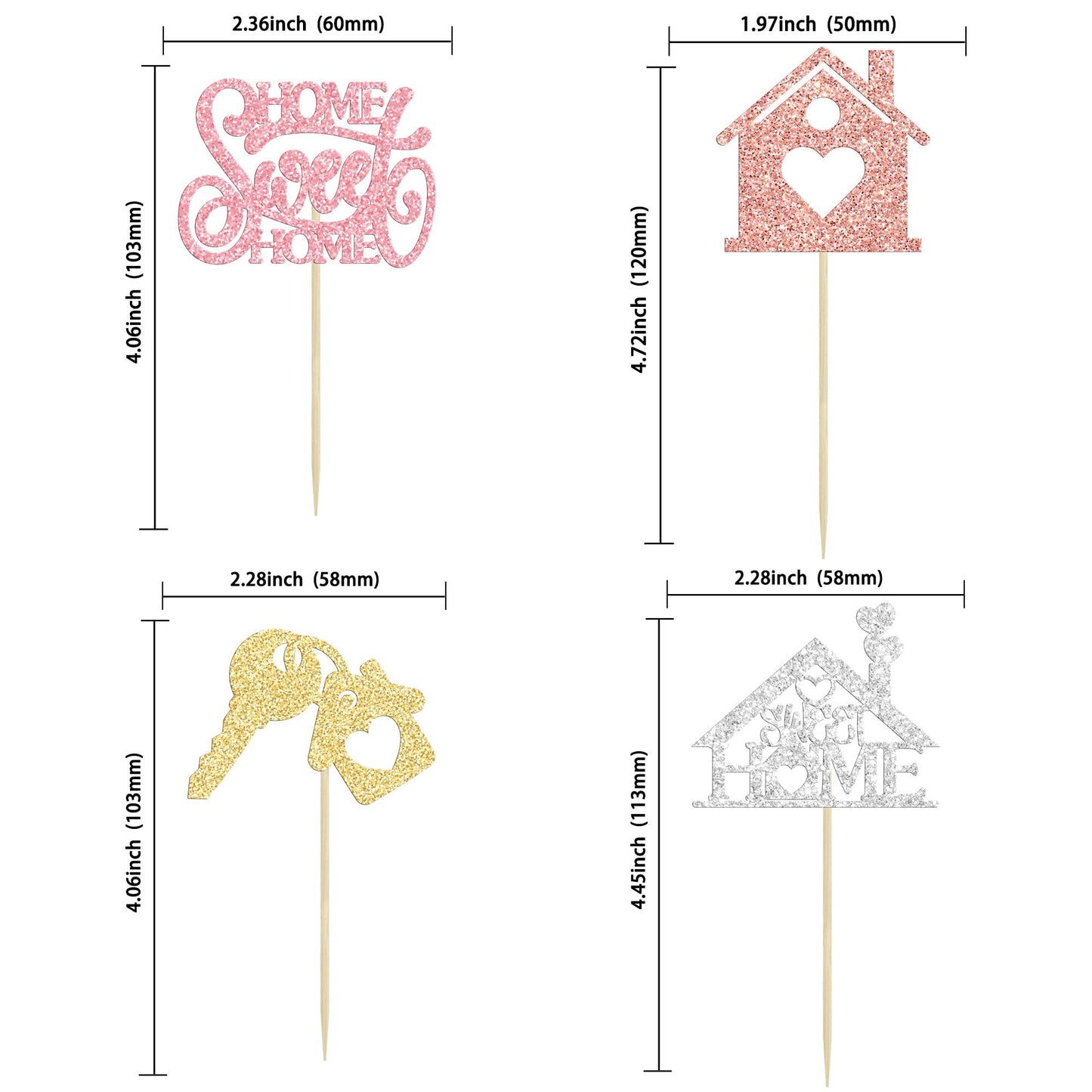 24Pcs Sweet Home Cupcake Toppers Multi Glitter Welcome Home Cupcake Picks Key Lock Housewarming Cupcake Toppers New Home Theme P