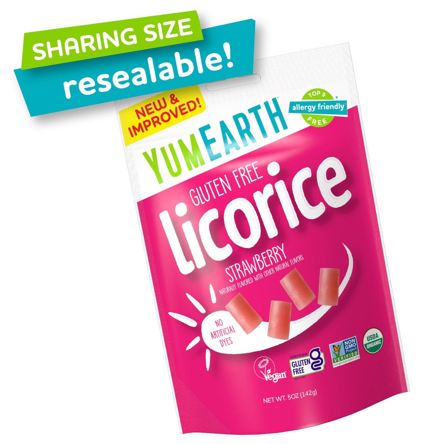 YumEarth Organic Gluten Free Strawberry Licorice Snack Packs - Allergy Friendly, Gluten Free, Non-GMO, Vegan, No Artificial Dyes