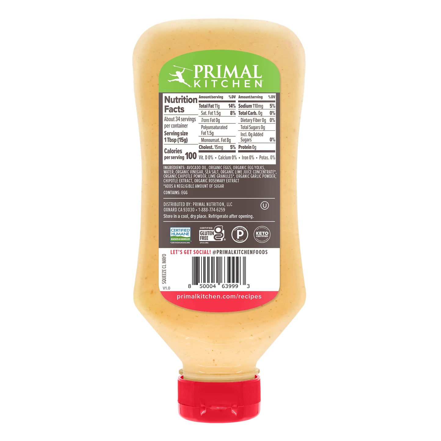 Primal Kitchen Chipotle Lime Mayo, Made with Avocado Oil, Squeeze Bottle, 17 oz