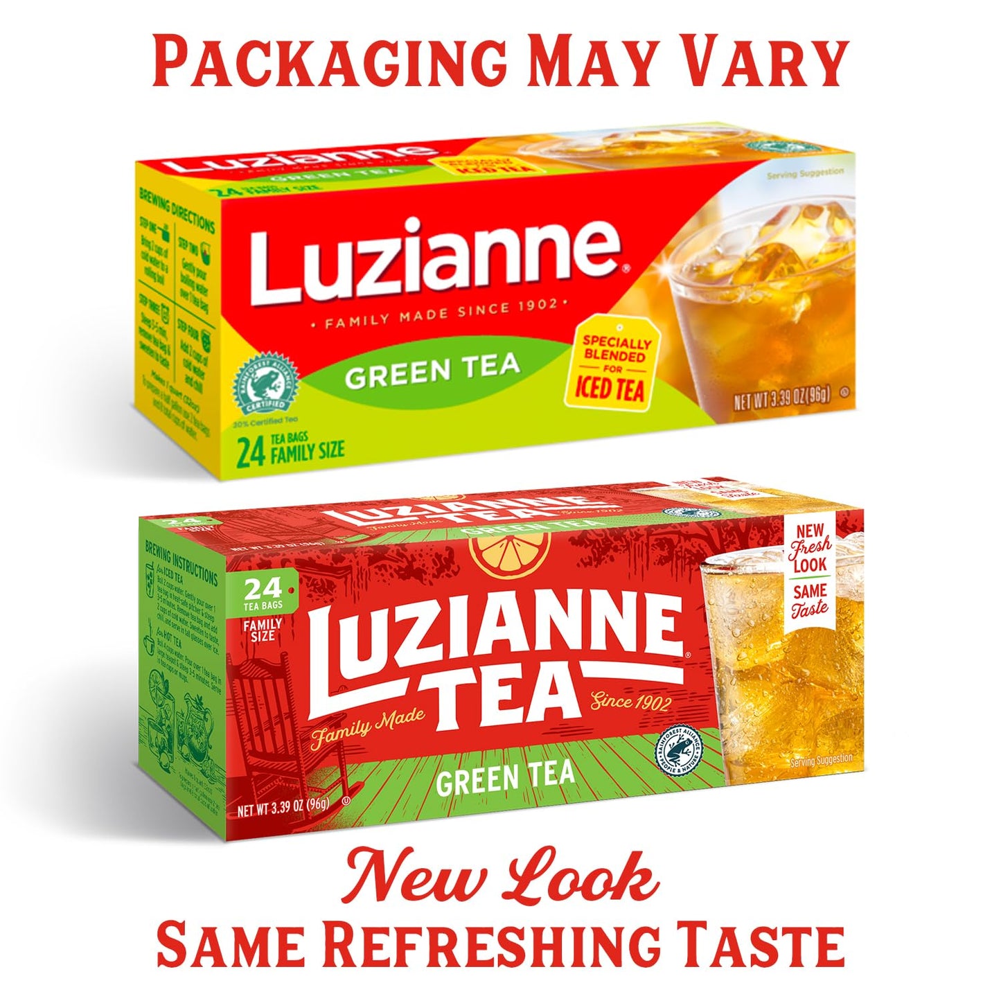 Luzianne Family Size Green Tea Bags, 24ct Box (Pack of 6) - Refreshing Iced Tea for Home Brewing