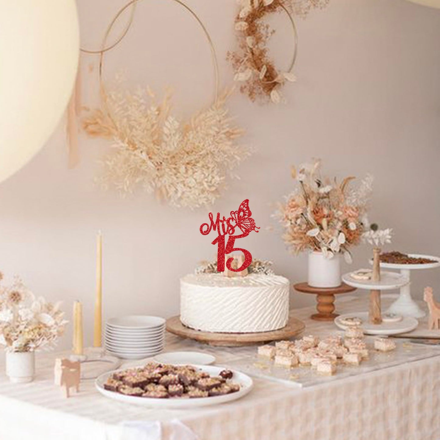 Rssta i Happy 15th Birthday Cake Topper, Red Cardstock Decoration for 15th Birthday Party, Cheers to 15 Years, Design 2