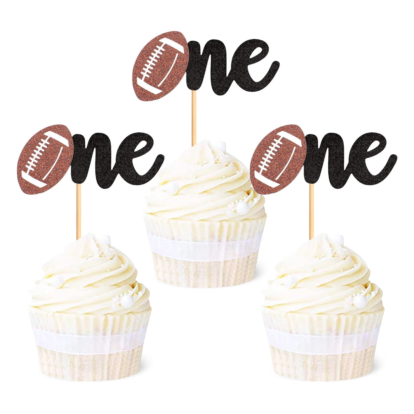 Ercadio 24 Pack Rugby One Cupcake Toppers Glitter American Football 1St Birthday Cupcake Picks Sports Theme One Cupcake Decors F