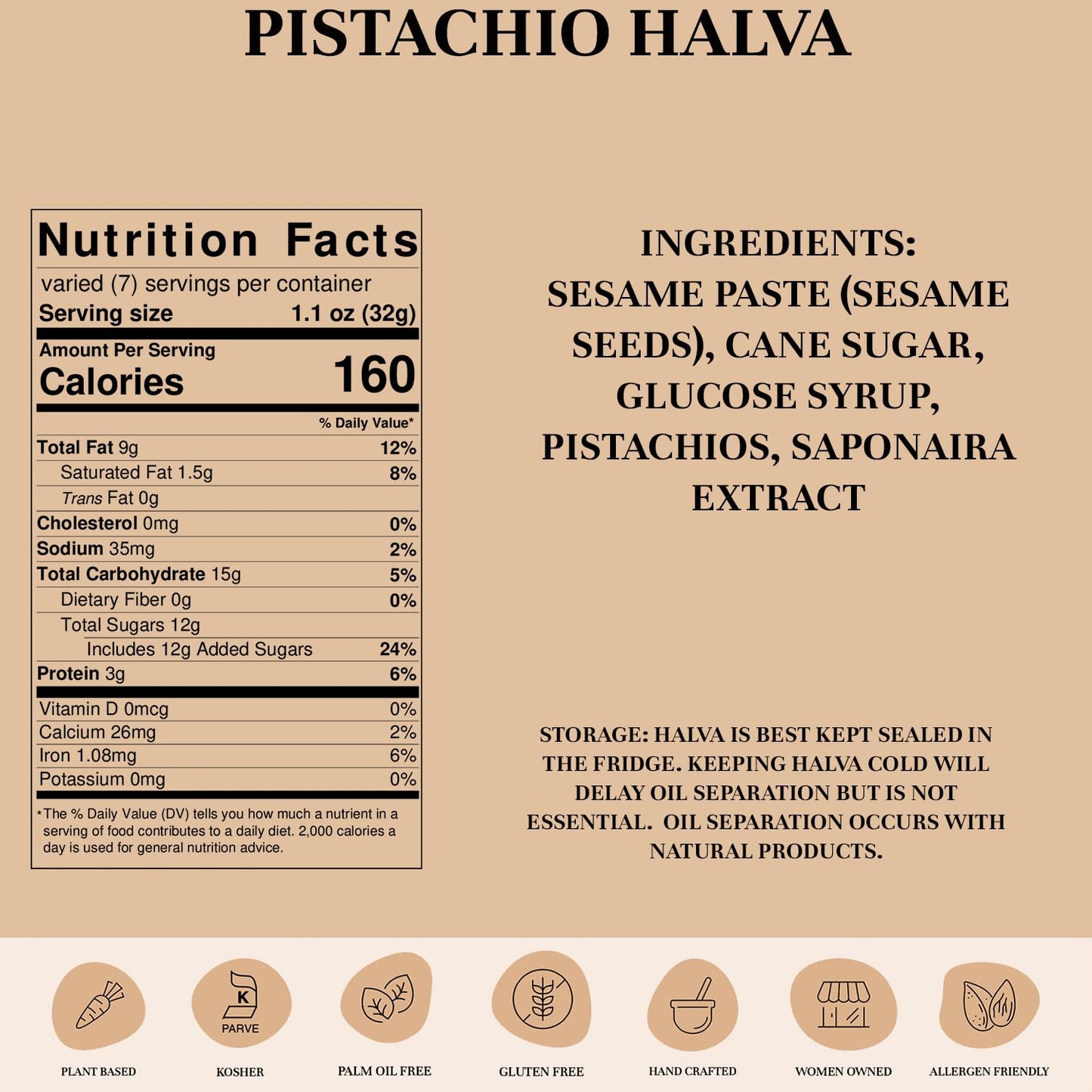 Seed + Mill - Halva - Pistachio - Vegan, Kosher & Gluten Free; Enjoy This Soft, Fudgelike Candy Made From Sesame Paste & Pistach