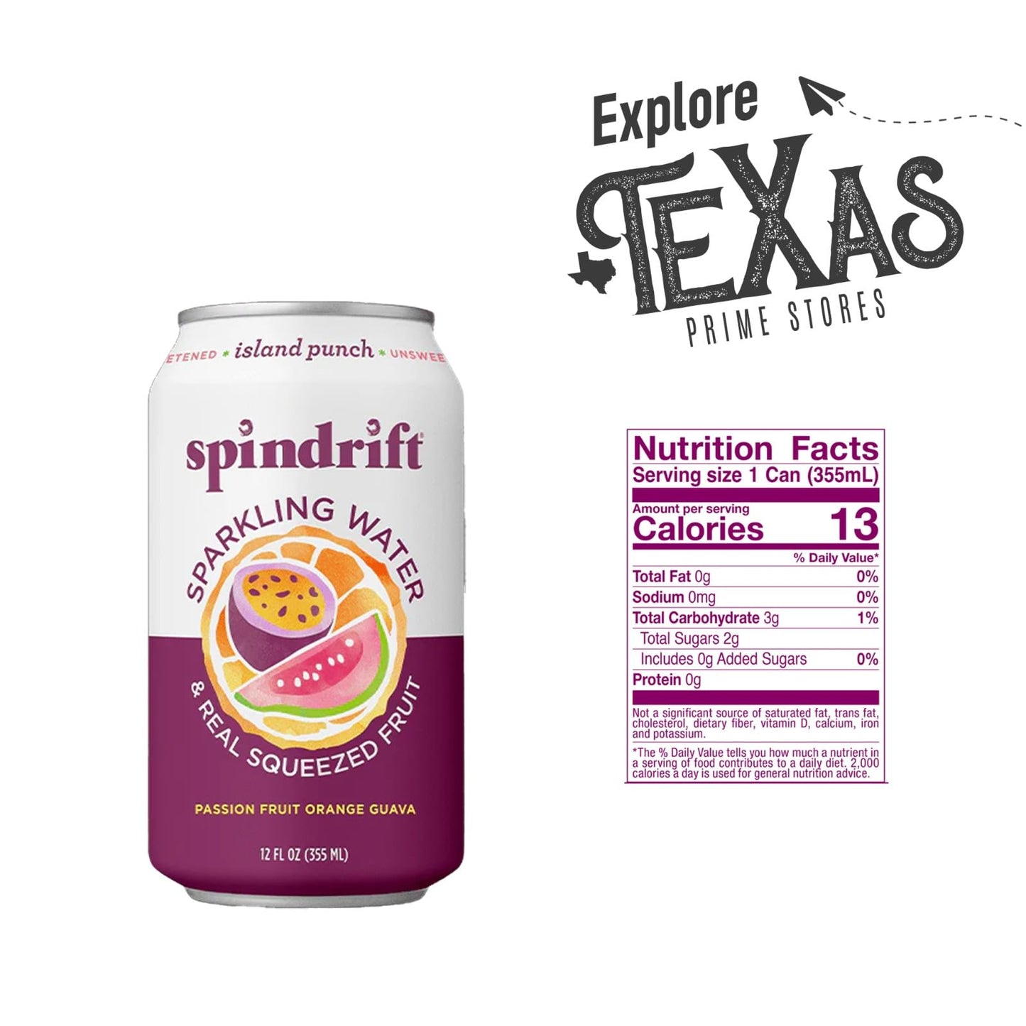 Spindrift 20- Pack Of Island Punch Passion Fruit-Orange-Guava Sparkling Water & Real Squeezed Fruit 12 Fl Oz Can