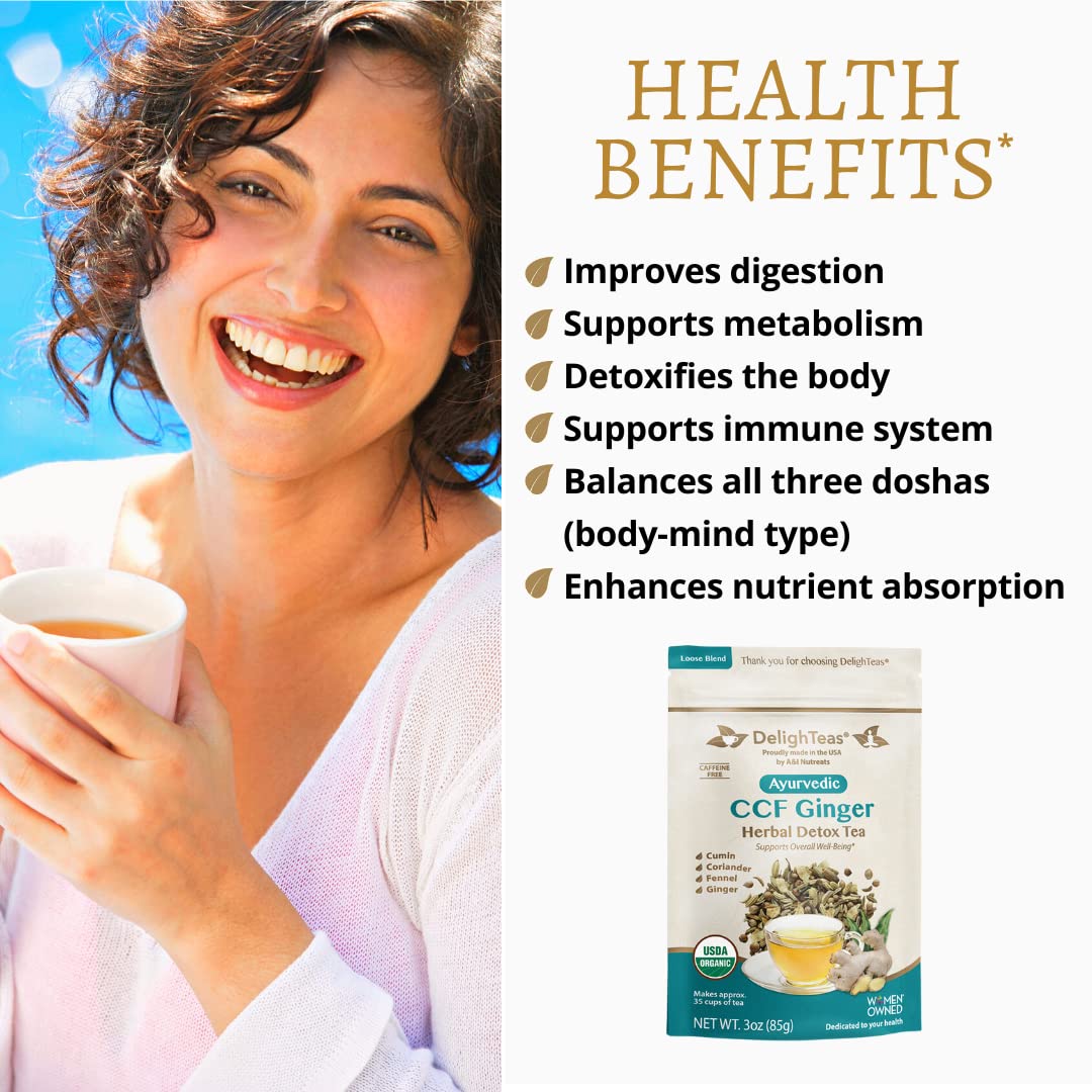 DelighTeas Organic Digest & Detox CCF Tea with Ginger, 3oz, Loose Leaf, USDA Organic, Caffeine Free, Non-GMO