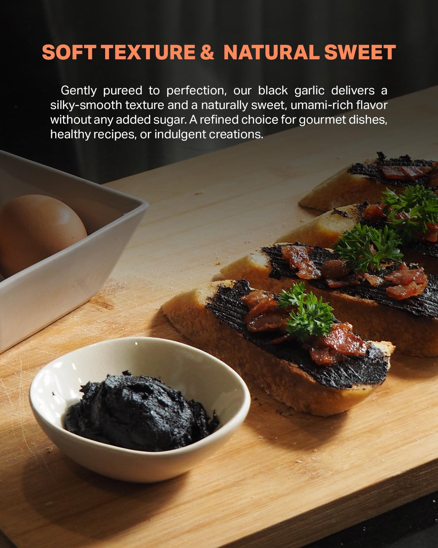 Homtiem Black Garlic Puree 150g. (Made from Solo Black Garlic 100%), Whole Black Garlic Fermented for 90 Days, Non-GMOs, High in