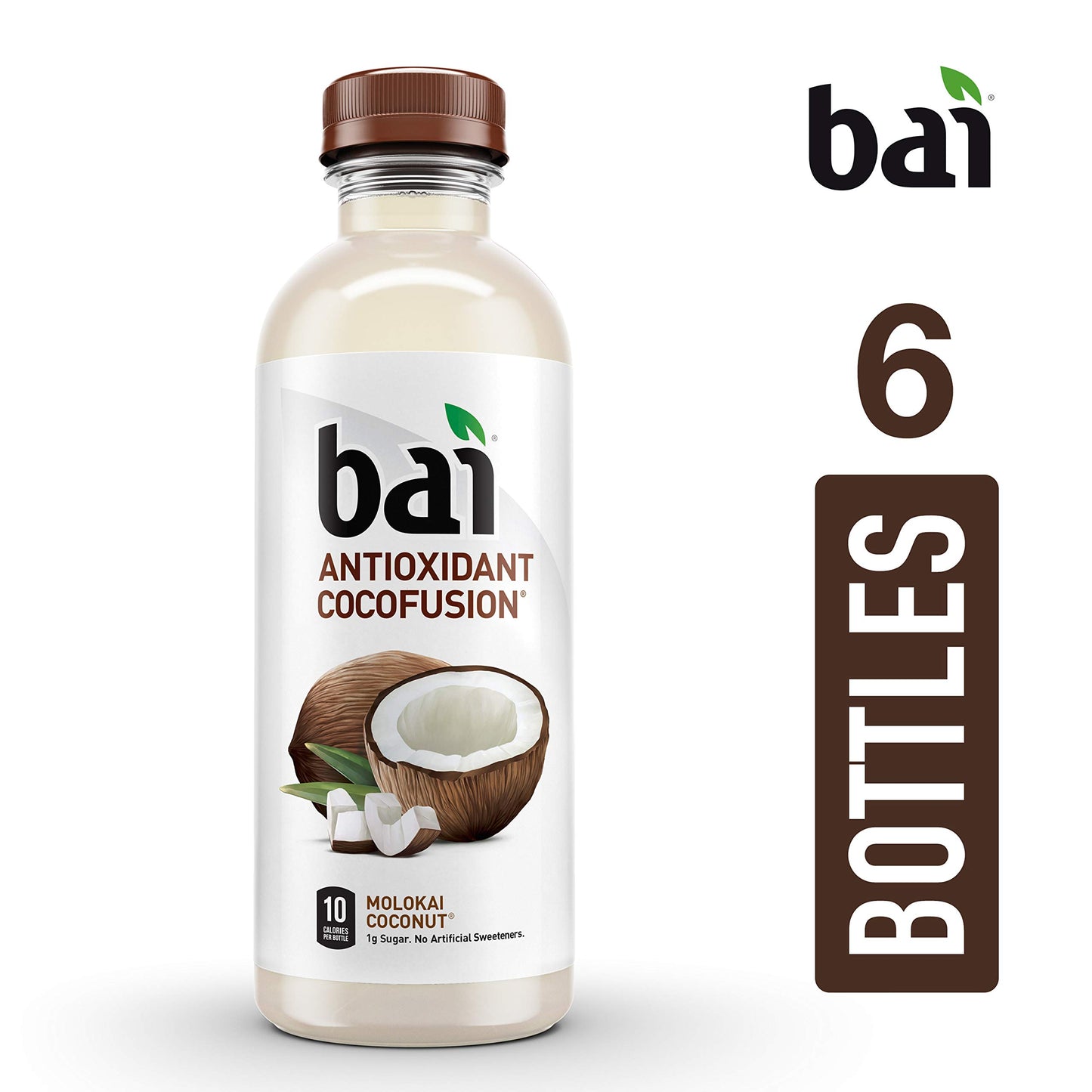 Bai Coconut Flavored Water, Molokai Coconut, Antioxidant Infused Drinks, 18 Fl. Oz. (Pack Of 6)