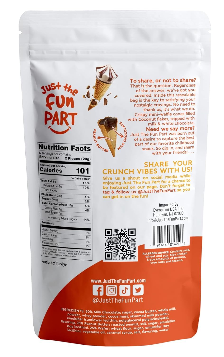 Just The Fun Part Mini Waffle Cones - Filled with Belgian Chocolate, 4.23 oz (Pack of 2) - Great for Snacks and Desserts