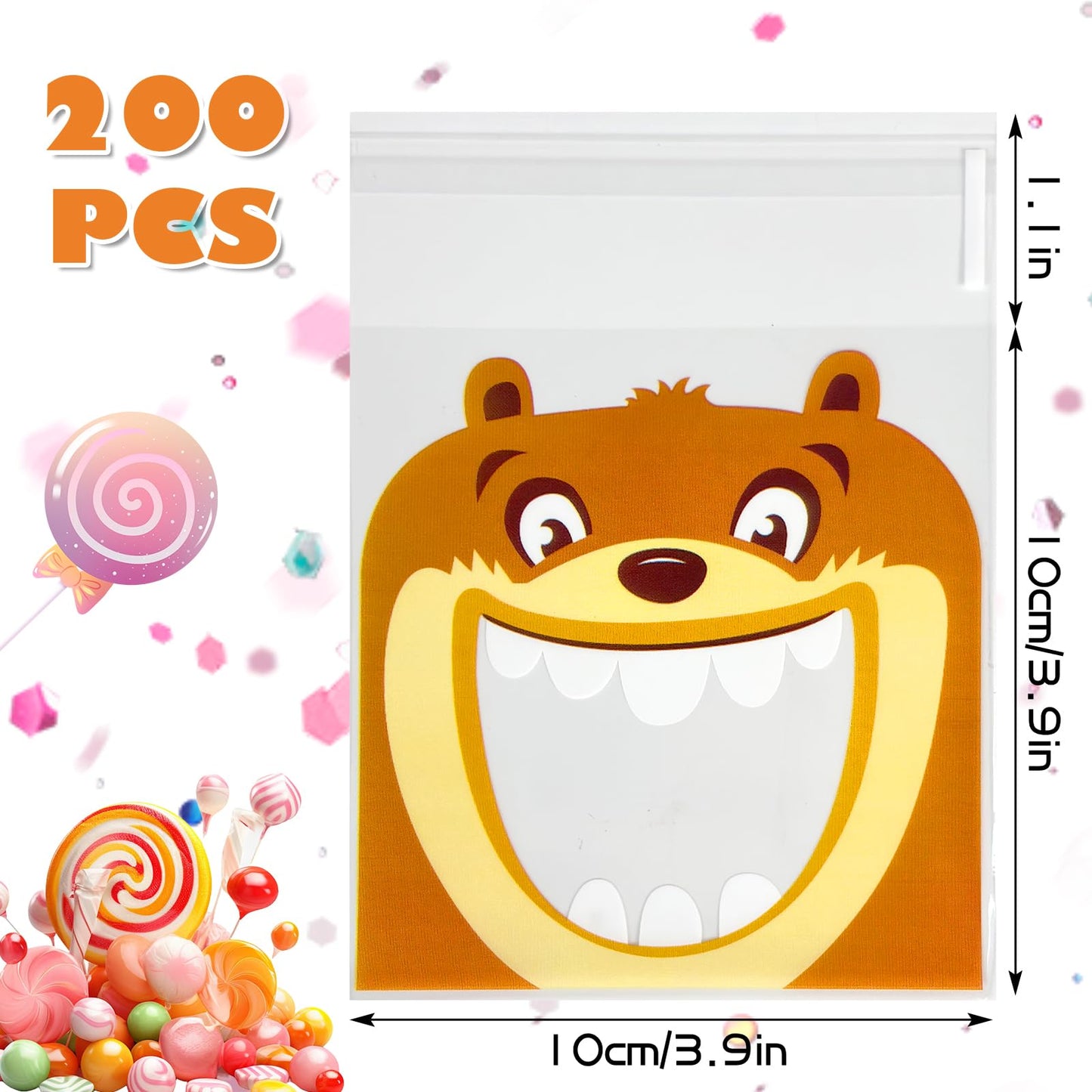 Bnsikun Self Adhesive Cookie Candy Bags, Plastic, 1 Count (Pack of 200), Mouth Monster Design