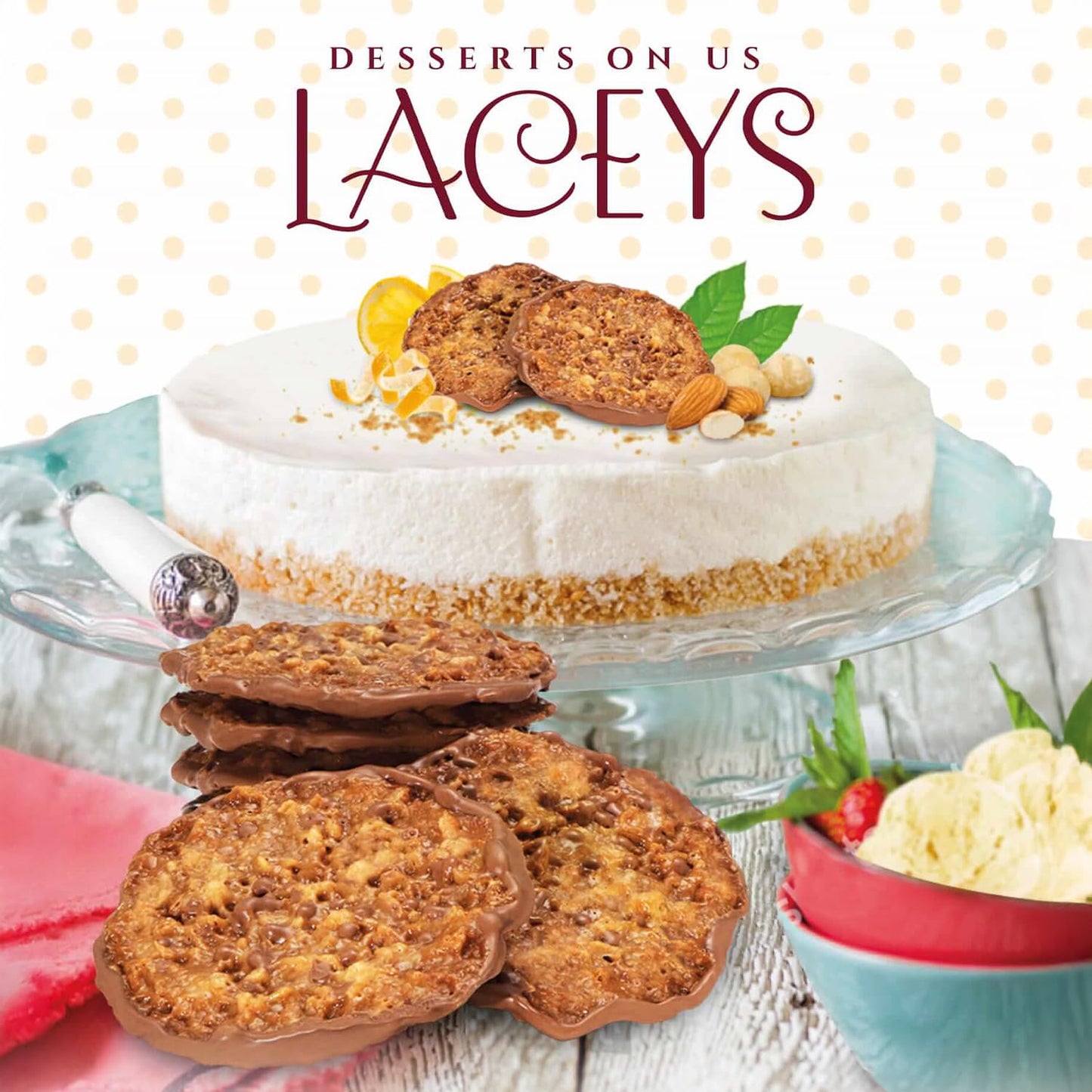 Laceys Gourmet Cookies | Light and Crispy Delicious Cookies | Handcrafted by Desserts On Us (8 Ounce Tub, Almond & Dark Chocolat