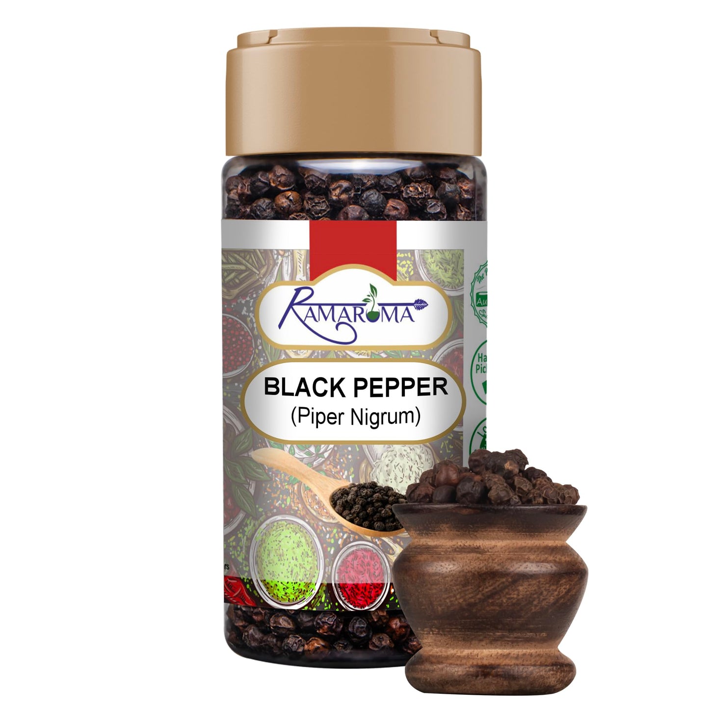 Ramaroma Natural Whole Black Pepper, Black Peppercorns, 3.5oz (100g) Perfect Size for Grinders!