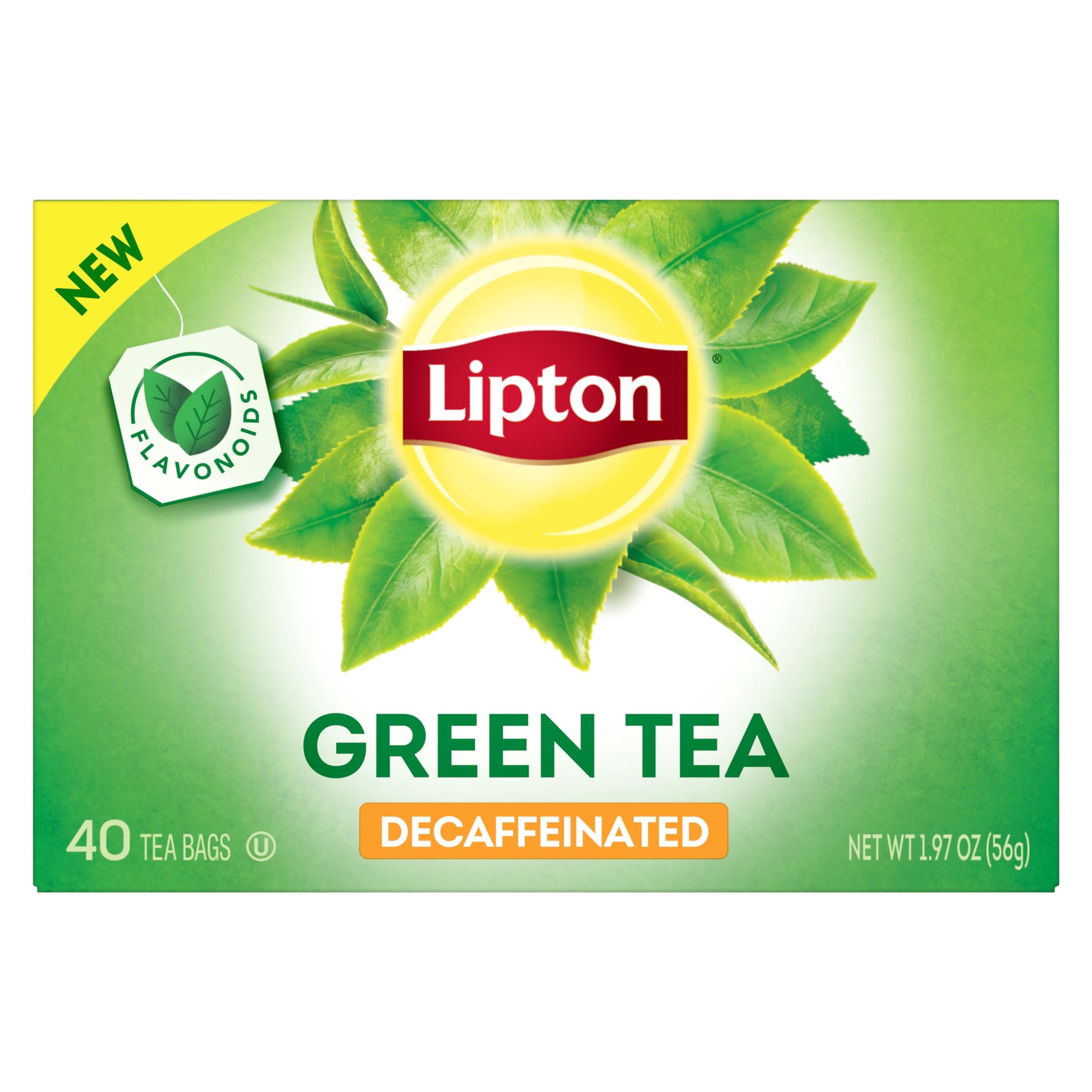 Lipton Decaffeinated Green Tea Bags, Unsweetened Teabags For Decaf Hot Tea Or Decaf Iced Tea With Flavonoids, 40 Total Tea Bags