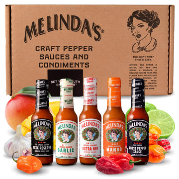 Melindas Hot Sauce Variety Pack - Extra Spicy Gourmet Hot Sauce Gift Set With Variety Of Heat Levels - Includes 18+ Use Categoryxtra Reserve  Garlic Habanero  Extra Hot  Mango  Ghost Pepper- 5 Oz  5 Pack