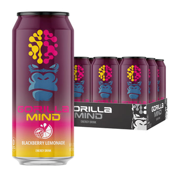 Gorilla Mind Energy Drink | Unmatched Energy  Amplified Focus | N-Acetyl-L-Tyrosine  Alpha-GPC  200mg Caffeine  Uridine  Saffron | 0 Sugar Or Artificial Colors | 16oz  12-Pack (Blackberry Lemonade)
