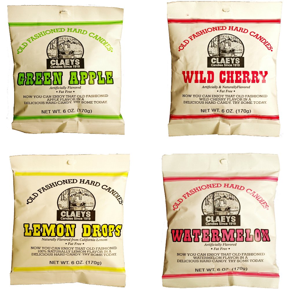 Claeys Old Fashioned Hard Candy - Variety 4 Pack - Apple, Cherry, Lemon, And Watermelon - Since 1919