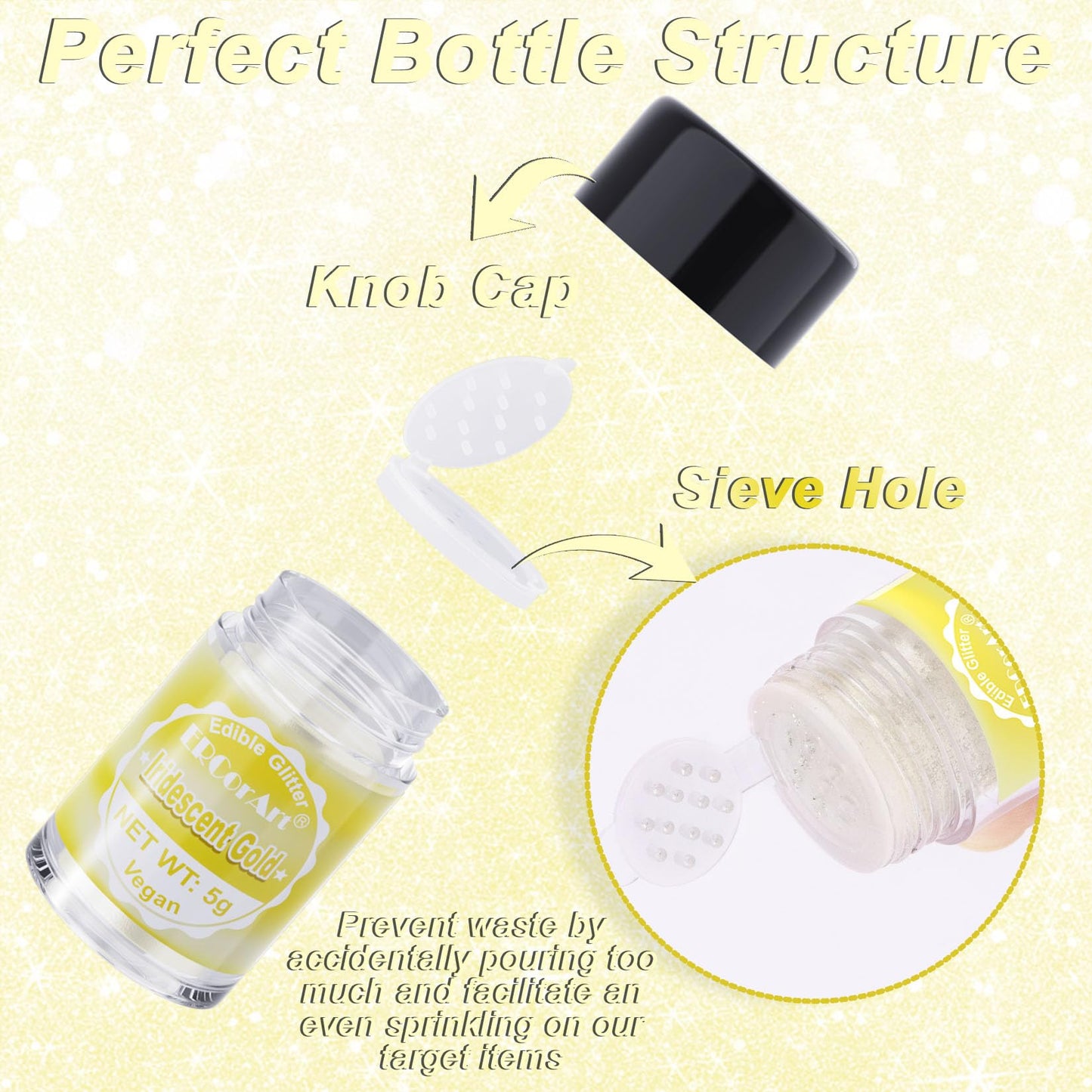 Edible Glitter - Iridescent Gold Luster Dust Edible For Drinks Cakes, Food Grade Cake Decorating Shimmering Glitter, Sprinkle Po