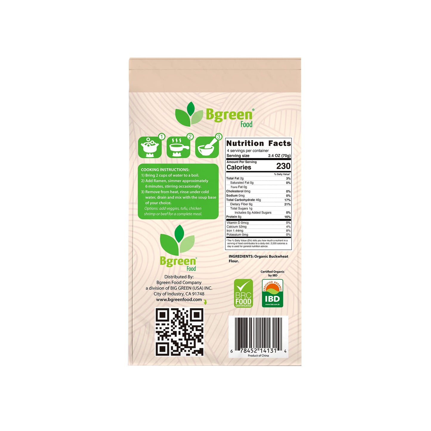 Big Green Organic Food- Organic Buckwheat Ramen, Gluten-Free, Non-Gmo, Vegan, Kosher (12 Pieces) Pack Of 1