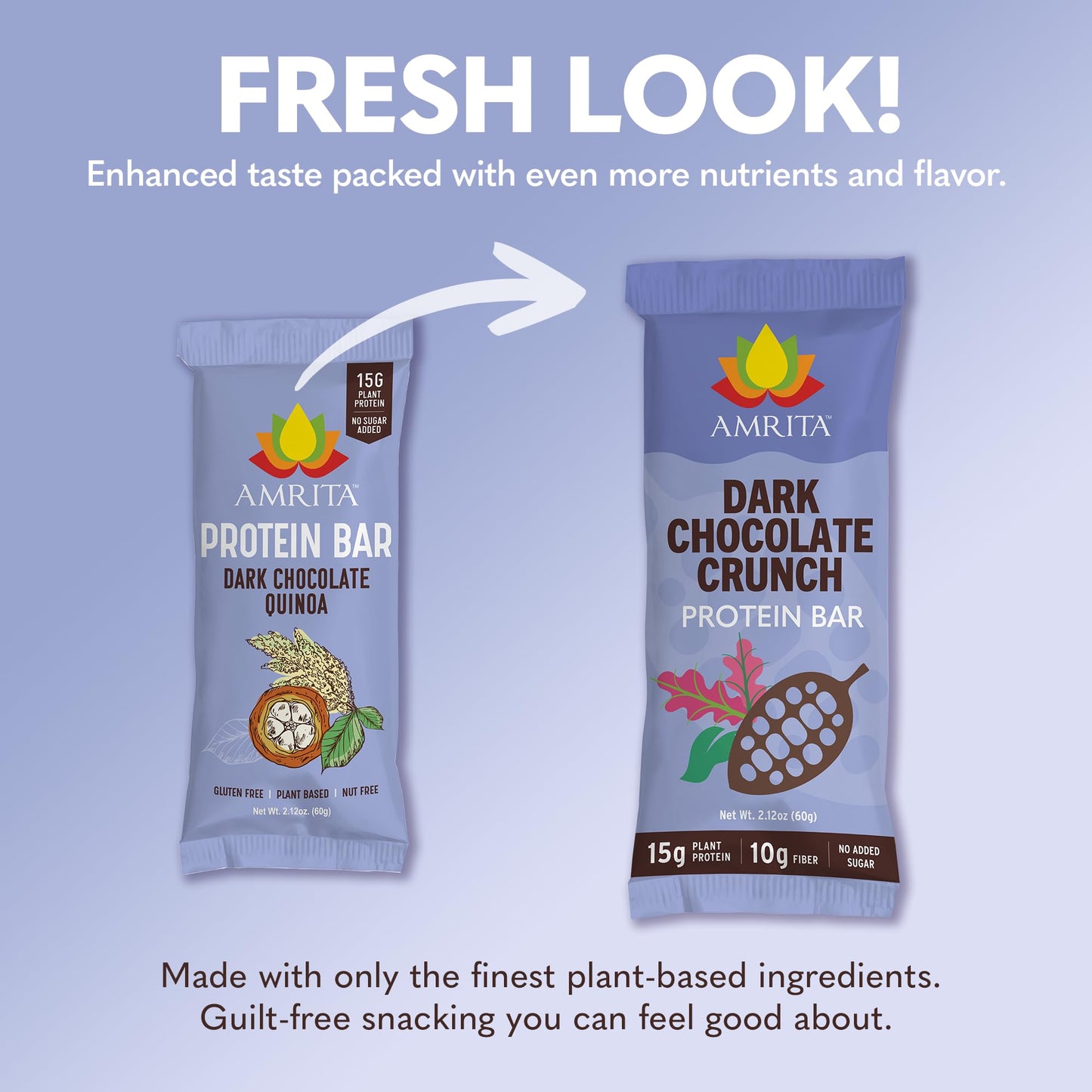 Amrita Nut Free Dark Chocolate Quinoa Vegan Protein Bars (12 Count) | 12G Plant-Based Protein Bar | Peanut Free, Gluten Free, And Dairy Free | Low Sugar, High Fiber, Healthy School-Safe Snacks