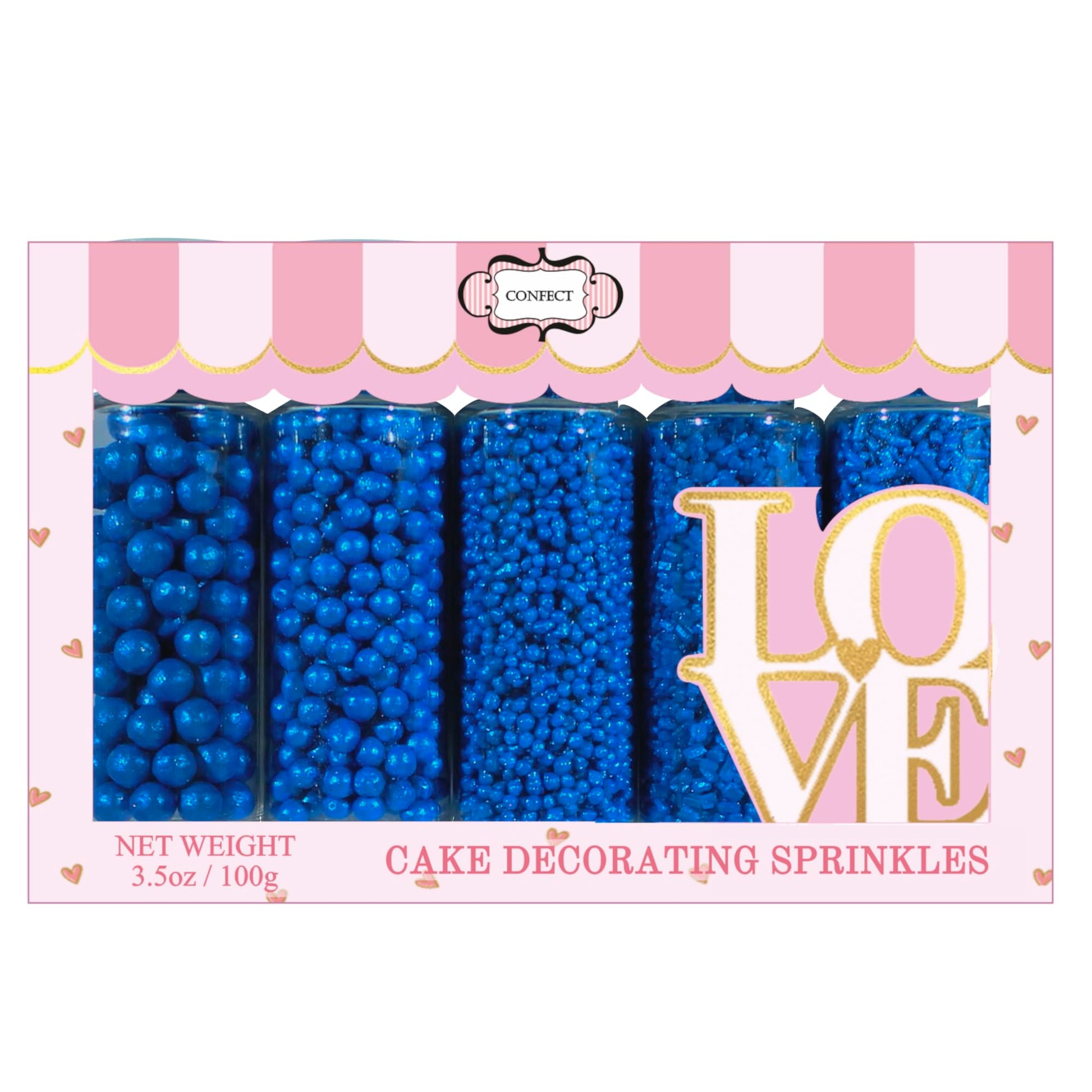 Confect Blue Edible Sprinkles - Vegan, Gluten-Free Mix with Jimmies, Pearl Dragees & Sparkling Sugar - Assorted Shades of Persia