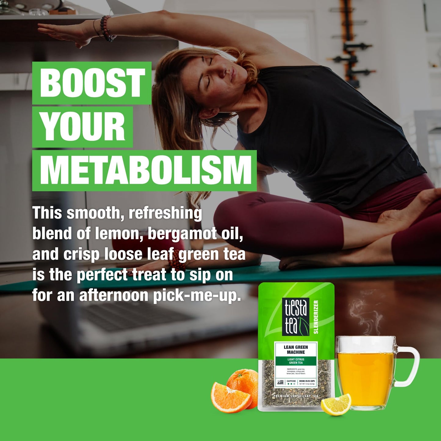 Tiesta Tea - Lean Green Machine | Loose Leaf | Light Citrus Green | Premium Blend | Medium Caffeinated | 25 Cups | 1.9 Ounce Res