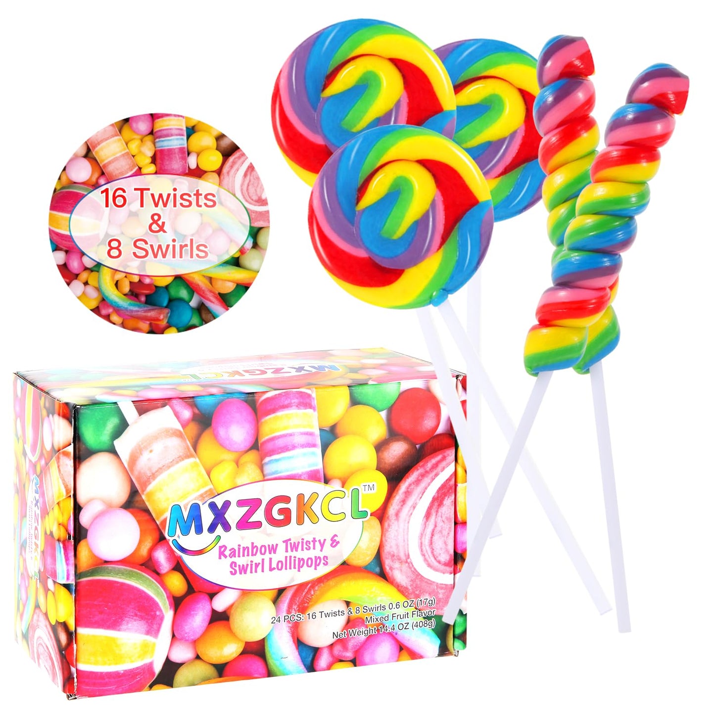 Big Size! 24 Pack Twisty Lollipop, Swirl Lollipop, Rainbow Twist and Swirl Lollipops Individually Wrapped Bulk, Kid s Lollipops