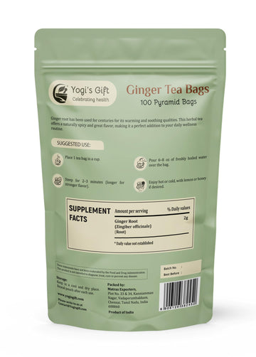 Ginger Tea Bags – 100 Count Pyramid Tea Bags – 100% Pure Dried Ginger Root Tea – Bold & Spicy Herbal Flavor Ginger Tea – By Yogi’S Gift®