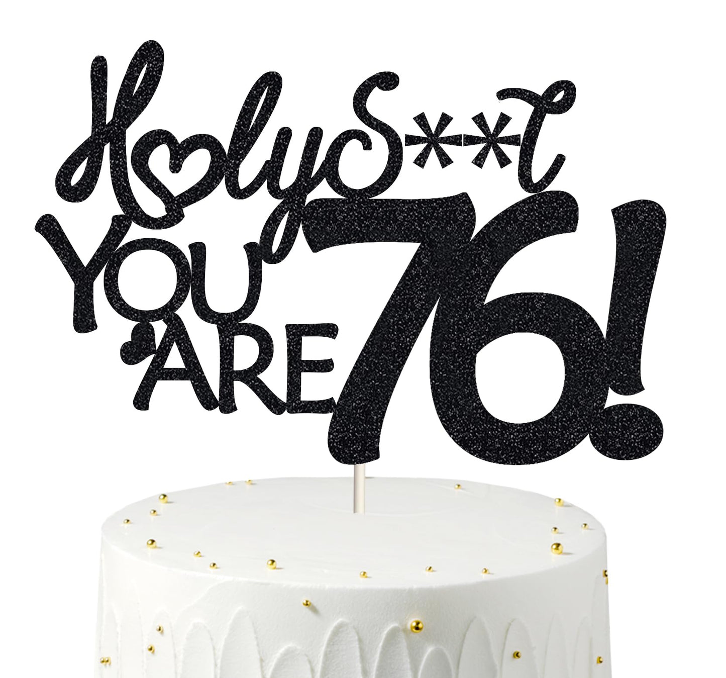 Happy 76th Birthday Cake Topper 76 Birthday Cake Toppers-Black Glitter, Funny 76th Cake Topper for Men For Women, 76th birthday 